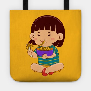 girl kids eating noodle Tote