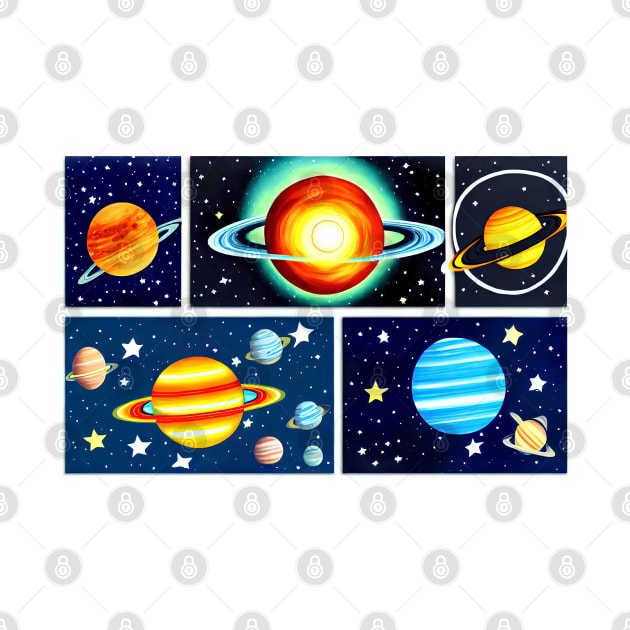 Colourful planets and stars digital illustrations by Russell102