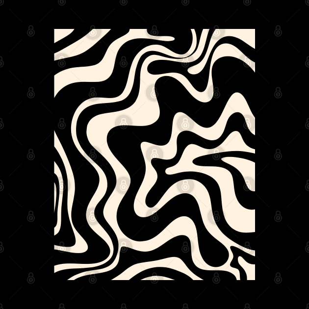 Retro Liquid Swirl Abstract Pattern Black and Almond Cream by KierkegaardDesignStudio