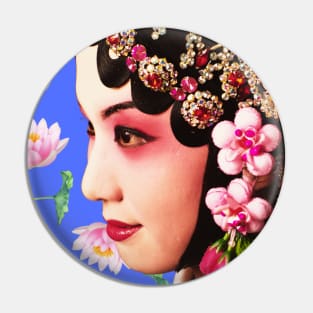 Chinese Opera Star with Lotus Flowers Deep Purple - Hong Kong Retro Pin