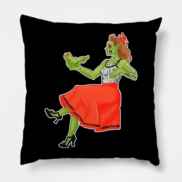 Zombie Girl Contemplation Pillow by dammitfranky