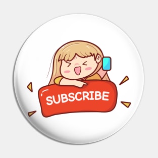 cute girl youtuber with subscribe icon Pin