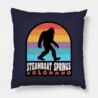 Steamboat Springs Colorado Bigfoot Sasquatch Retro Sunset Pillow