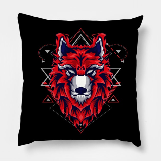 wolf head stylized Pillow by SHINIGAMII