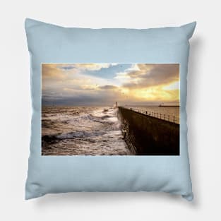 Stormy weather at Tynemouth Pier Pillow