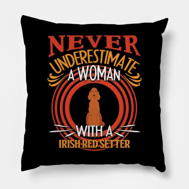 Never Underestimate A Woman With A Irish Red Setter Silhouette - Gift For Mother of Irish Red Setter Dog Breed Pillow by HarrietsDogGifts