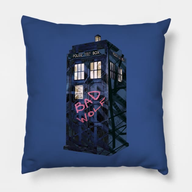 Doctor Who Bad Wolf Tardis Pillow by notthatparker