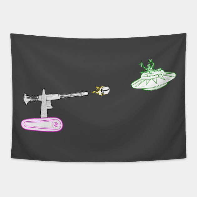 Tank vs UFO, Pinball War Tapestry by Uwantmytees