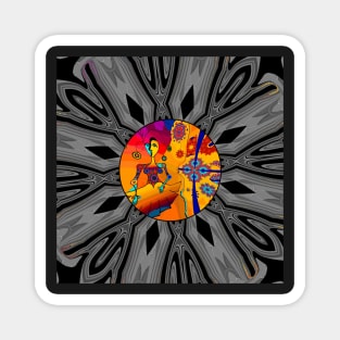 Girl With Kaleidoscope Eyes and black and gray background Magnet