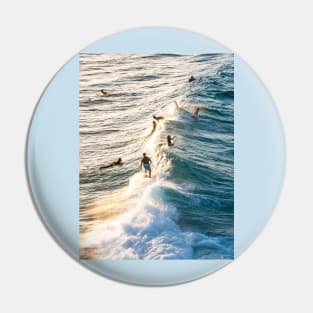 Surfers on a Golden Wave Pin