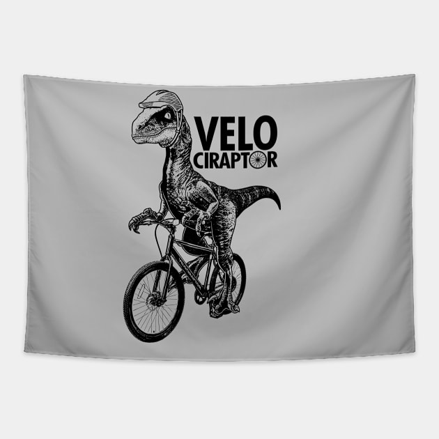 Cyclist Velociraptor Cycling Funny Dinosaur Riding Bicycle Velo Gift For Cyclist Tapestry by IloveCycling