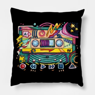 80s cassette tape with pop colors Pillow