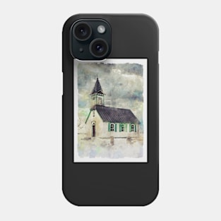 Church in the snow - watercolour painting Phone Case