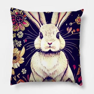 Rabbit on floral background. Pillow