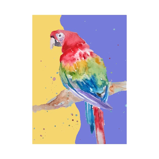 Parrot Watercolor Painting Macaw - Yellow Lavender by SarahRajkotwala