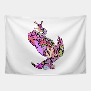 Pink Tree Frog Climbing Colorful Purple Tapestry