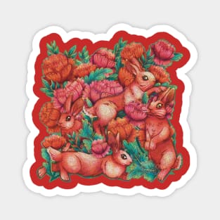 Year of the Rabbit - Lucky Rabbits & Peonies - Lunar New Year 2023 Magnet