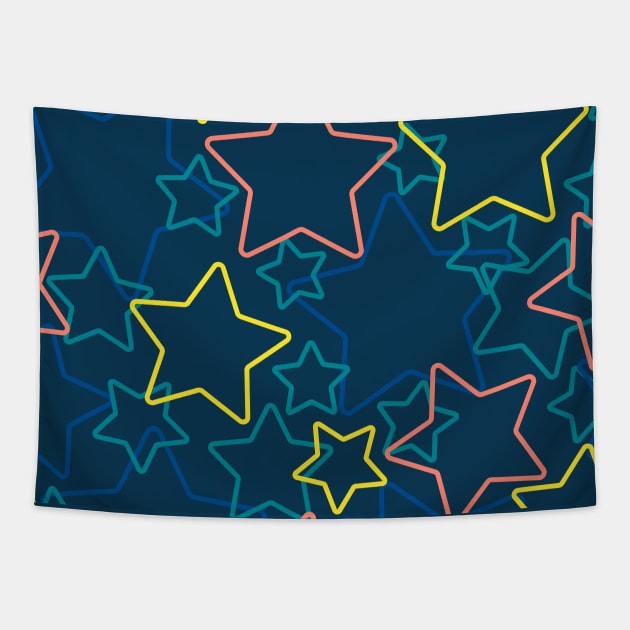 Silhouettes of multicolor stars Tapestry by marufemia