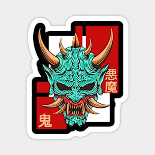 oni mask red green white girl samurai Magnet