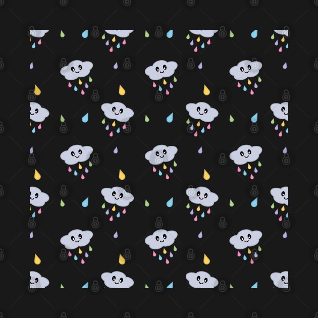 Kawaii Cute Raining Rainbow Clouds Pattern in Black by Kelly Gigi