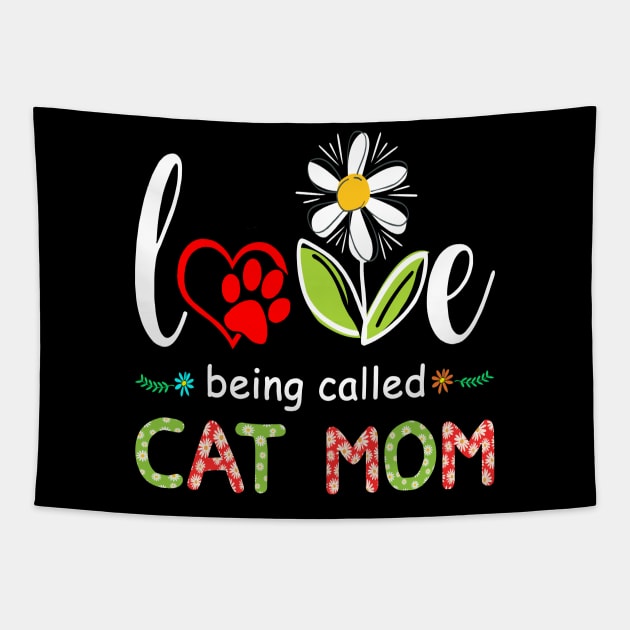 I Love Being Called Cat Mom Sunflower Cute Mothers Day Gifts Tapestry by peskybeater
