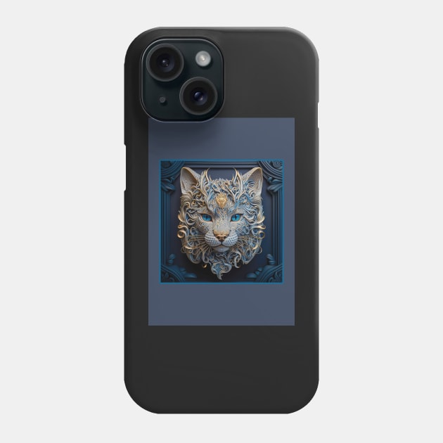 Blue and Gold Ivory Cat Phone Case by Focused Instability