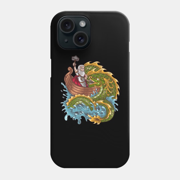 Thor and the Serpent: Jormungandr and the Viking God of Thunder Phone Case by Holymayo Tee