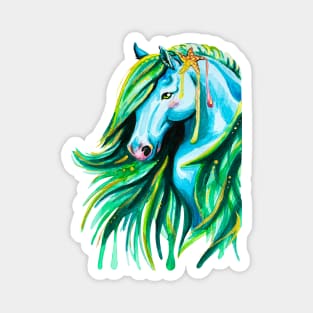 Watercolor Blue and Green Kelpie Horse Magnet