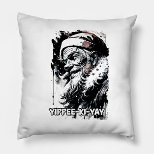 Yippee Ki Yay Funny Christmas Quote Pop Culture Santa Claus Illustration Pillow