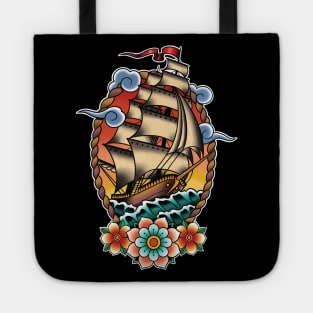 Traditional Tattoo Sailing Ship, Clipper Ship Illustration Tote