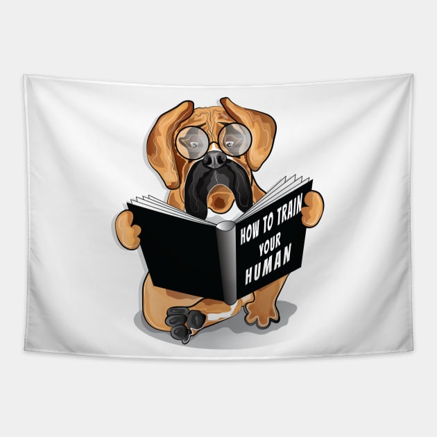 boxer dog reading a book Tapestry by ArticArtac