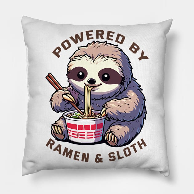 Powered By Ramen And Sloth Pillow by MoDesigns22 