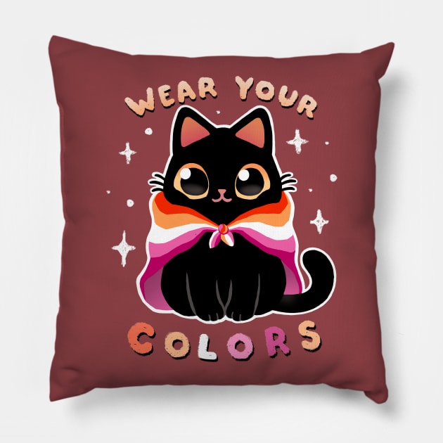 Lesbian LGBT Pride Cat - Kawaii Rainbow Kitty - Wear your colors Pillow by BlancaVidal