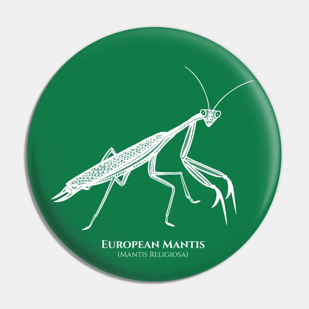 European Mantis design with Common and Latin Names Pin by Green Paladin