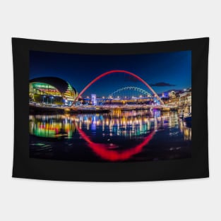 Famous newcastle Gateshead quayside bridges lit up . Tapestry