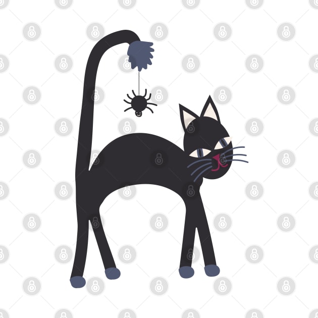 Charcoal black cat and friendly spider by FrancesPoff