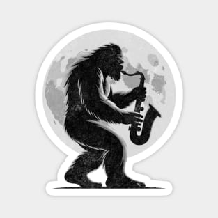 Saxophone Sasquatch Moon Believer Bigfoot Squatch Yeti Sax Player Magnet