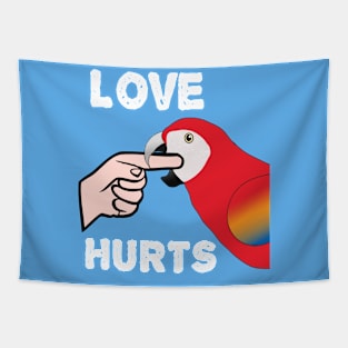 Love Hurts Scarlet Macaw Parrot Biting Tapestry