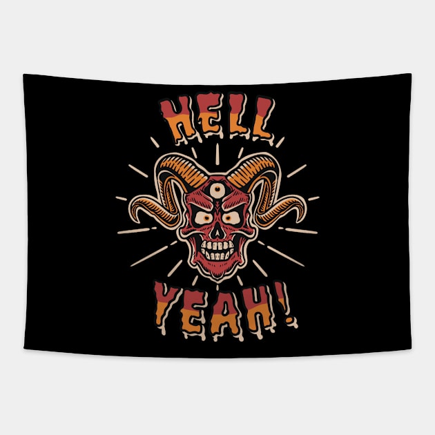 scary three eyed devil skull Tapestry by Rantang Kecil