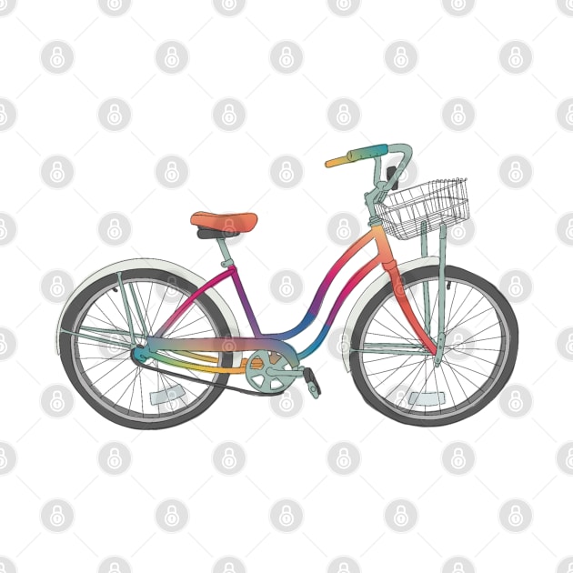 Retro Rainbow Rider, Colorful Bicycle Illustration by cherdoodles