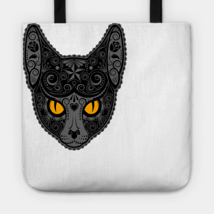 Decorated Dark Sugar Skull Cat Tote