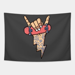 skateboarding shaka hand with lightning shape Tapestry