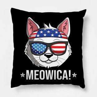 Meowica Cat American Flag Sunglasses Patriotic 4th Of July Pillow