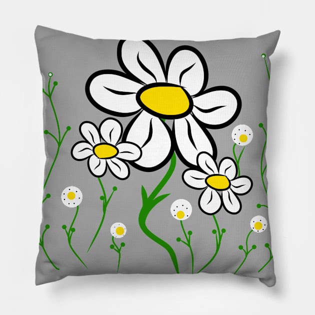 Daisy Blooming Flower Meadow White Daisies Floral blossom Pillow by rh_naturestyles