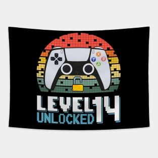 Level 14 Unlocked Vintage Retro Gaming Tapestry