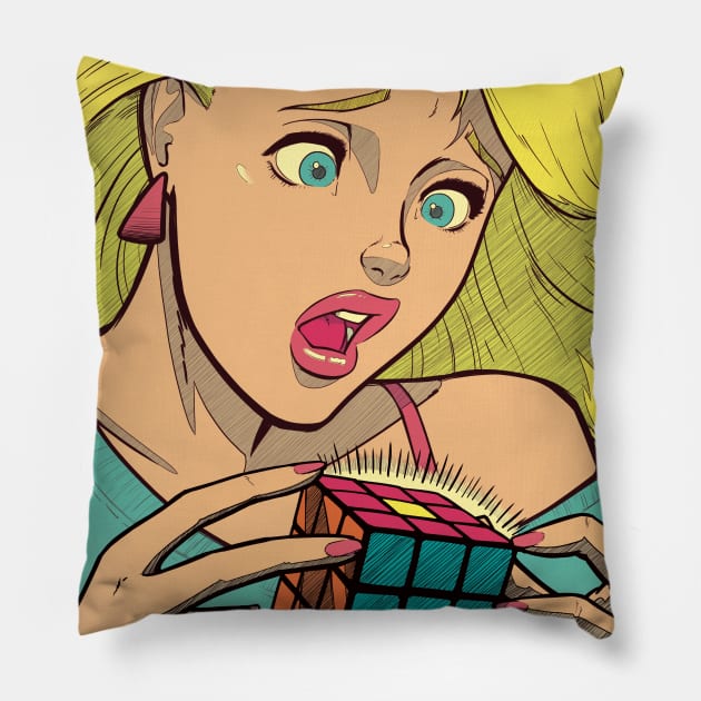 Pop Cube Girl (clean) Pillow by corbinhunsaker