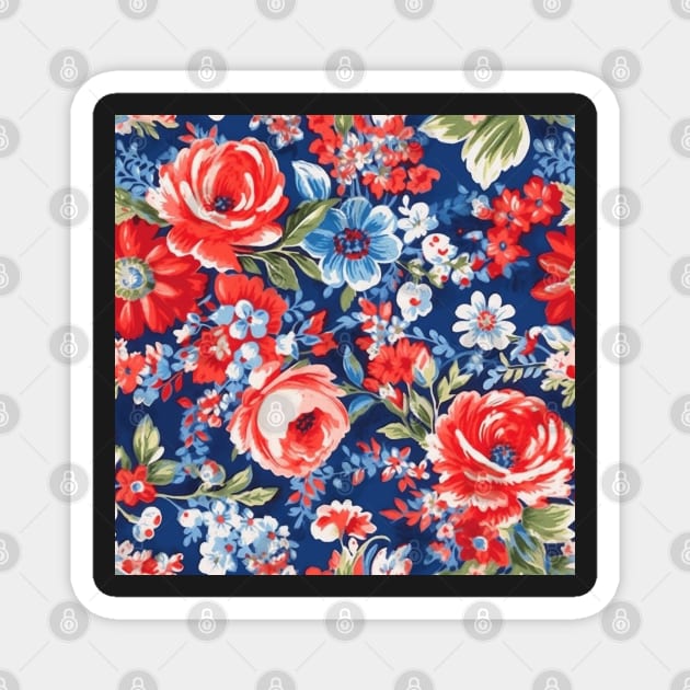 Red White and Blue Patriotic Shabby Floral Magnet by VintageFlorals