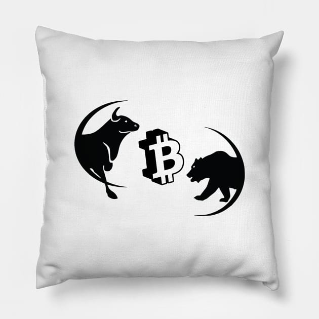 Bull Market vs Bear Market Bitcoin Pillow by Tugabits