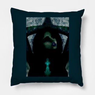 Portrait, digital collage, special processing. Beautiful but dark, like witch, woman. Tale. Aquamarine. Pillow