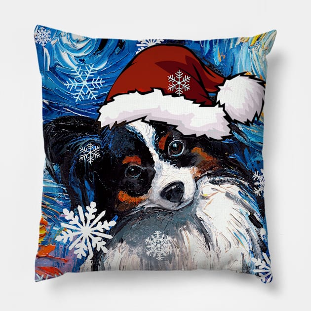 Papillon Santa Pillow by sagittariusgallery